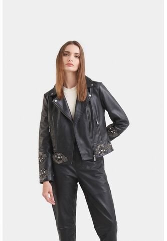 Biker Iris De Cuero Para Mujer Detalles Bordados Con Pedrería Biker Iris De Cuero Para Mujer Detalles Bordados Con Pedrería Negro XL VÉLEZ Vélez