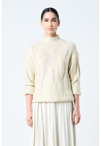Sweater Rock En Tejido Rectilíneo Para Mujer Efecto Metalizado Sweater Rock En Tejido Rectilíneo Para Mujer Efecto Metalizado Dorado L VÉLEZ Vélez