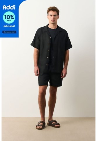 Bermuda En Lino Para Hombre Bélgica Bermuda En Lino Para Hombre Bélgica Negro 36 VÉLEZ Vélez