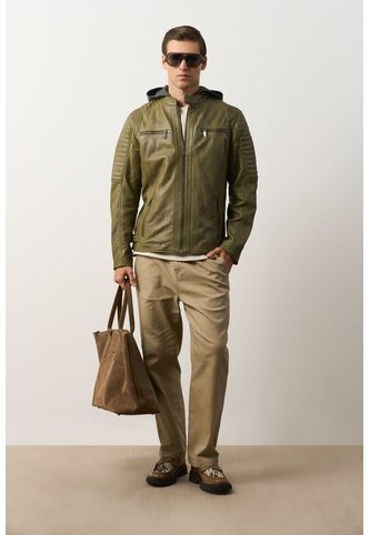 Chaqueta Belmont De Cuero Para Hombre Capucha Y Pechera Chaqueta Belmont De Cuero Para Hombre Capucha Y Pechera Verde Oliva XL VÉLEZ Vélez