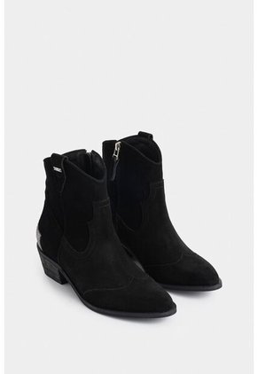 Botines Texanos Sahara De Cuero Gamuzado Para Mujer Detalle Metalizado Botines Texanos Sahara De Cuero Gamuzado Para Mujer Detalle Metalizado Negro 37 VÉLEZ