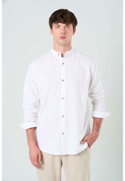 Camisa Manga Larga Para Hombre Cuello Nerú Camisa Manga Larga Para Hombre Cuello Nerú Blanco L VÉLEZ