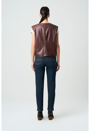 Camisa Iris De Cuero Para Mujer Elástico Delantero Camisa Iris De Cuero Para Mujer Elástico Delantero Cafe S VÉLEZ