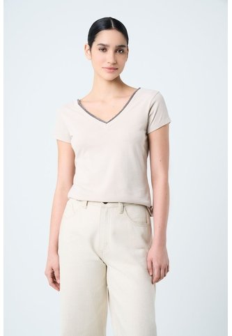 Camiseta Básica Para Mujer Millaré Metálico Decorativo Camiseta Básica Para Mujer Millaré Metálico Decorativo Arena L VÉLEZ Vélez