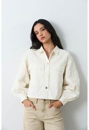 Chaqueta Cropped Holgada Para Mujer Tritón Chaqueta Cropped Holgada Para Mujer Tritón Crema XXL VÉLEZ