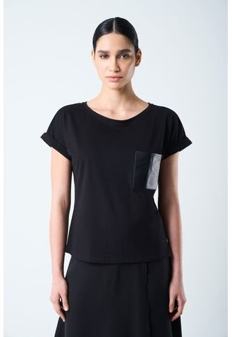Camiseta Manga Corta Para Mujer Bolsillo Cuero Camiseta Manga Corta Para Mujer Bolsillo Cuero Negro L VÉLEZ Vélez