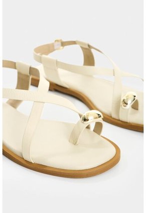 Sandalia Plana De Cuero Para Mujer Kira Sandalia Plana De Cuero Para Mujer Kira Beige 34 VÉLEZ