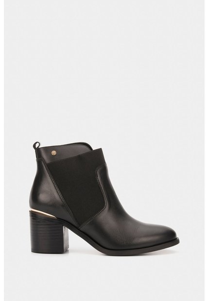 Botines Tacón De Cuero Aplique Botines Tacón De Cuero Aplique Negro 34 VÉLEZ