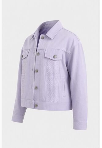 Chaqueta Calas En Denim Rígido Para Mujer Detalles Cuero Chaqueta Calas En Denim Rígido Para Mujer Detalles Cuero Lila XX VÉLEZ Vélez