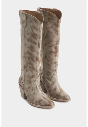 Bota Caña Alta Orquídea De Cuero Para Mujer Acabado Rústico Bota Caña Alta Orquídea De Cuero Para Mujer Acabado Rústico Arena 41 Vélez