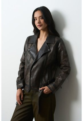 Chaqueta Biker De Cuero Para Mujer Efos Chaqueta Biker De Cuero Para Mujer Efos Cafe S VÉLEZ