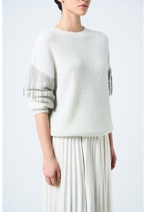Sweater Draco Tejido Para Mujer Detalle Flecos Y Millaré Sweater Draco Tejido Para Mujer Detalle Flecos Y Millaré Crema XS VÉLEZ