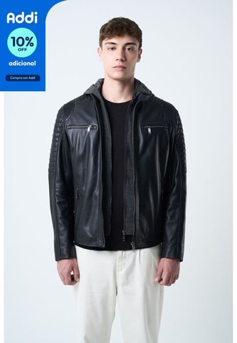 Chaqueta Belmont De Cuero Para Hombre Capucha Y Pechera Chaqueta Belmont De Cuero Para Hombre Capucha Y Pechera Negro S VÉLEZ Vélez
