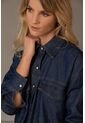Camisa Manga Larga Lirio En Denim Para Mujer Cuello Camisero Camisa Manga Larga Lirio En Denim Para Mujer Cuello Camisero Azul M Vélez de Vélez