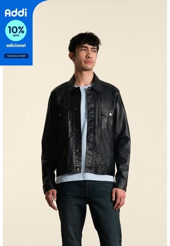 Chaqueta Trucker Paraná De Cuero Para Hombre Corte Clásico Chaqueta Trucker Paraná De Cuero Para Hombre Corte Clásico Negro XL VÉLEZ Vélez