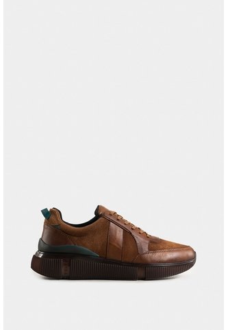Tenis Halo De Cuero Liso Y De Textura Gamuzada Para Hombre Silueta Deportiva Tenis Halo De Cuero Liso Y De Textura Gamuzada Para Hombre Silueta Deportiva Miel 38 VÉLEZ Vélez