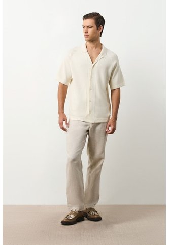 Camisa Manga Corta Tejida Para Hombre Lumbre Camisa Manga Corta Tejida Para Hombre Lumbre Crema S VÉLEZ Vélez