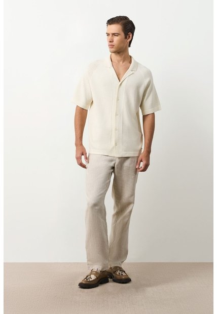 Camisa Manga Corta Tejida Para Hombre Lumbre Camisa Manga Corta Tejida Para Hombre Lumbre Crema S VÉLEZ