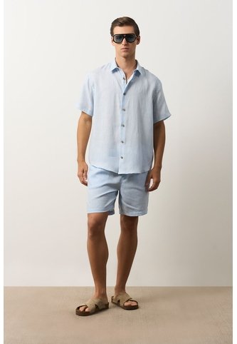 Camisa En Lino Manga Corta Siena Para Hombre Camisa En Lino Manga Corta Siena Para Hombre Azul Claro XS VÉLEZ Vélez
