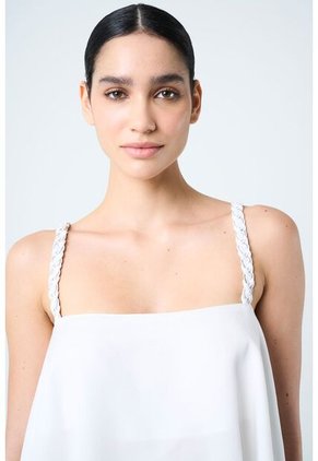 Camisa Canes Fit Holgado Para Mujer Detalle Trenzado Camisa Canes Fit Holgado Para Mujer Detalle Trenzado Crema XL VÉLEZ