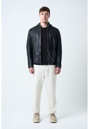Chaqueta Belmont De Cuero Para Hombre Capucha Y Pechera Chaqueta Belmont De Cuero Para Hombre Capucha Y Pechera Negro M VÉLEZ