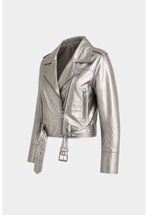 Chaqueta Biker Thaila De Cuero Para Mujer Acabado Metalizado Chaqueta Biker Thaila De Cuero Para Mujer Acabado Metalizado Plata L VÉLEZ