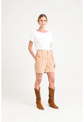 Short Ciboria De Cuero Gamuza Para Mujer Tiro Alto Short Ciboria De Cuero Gamuza Para Mujer Tiro Alto Arena 12 VÉLEZ