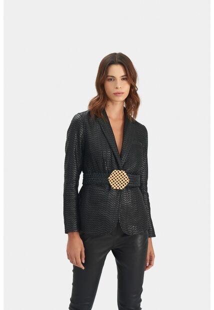 Blazer Tatacoa En Cuero Tejido Para Mujer Silueta Recta Blazer Tatacoa En Cuero Tejido Para Mujer Silueta Recta Negro XL VÉLEZ
