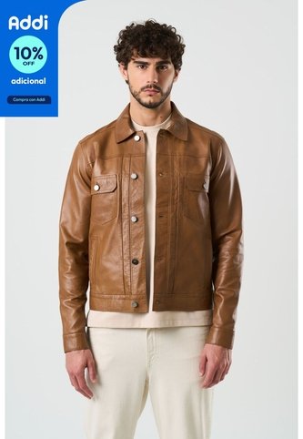 Chaqueta Trucker Paraná De Cuero Para Hombre Corte Clásico Chaqueta Trucker Paraná De Cuero Para Hombre Corte Clásico Miel XX VÉLEZ Vélez