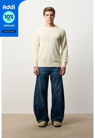 Sweater Tejido En Algodón Para Hombre Manga Ranglan Sweater Tejido En Algodón Para Hombre Manga Ranglan Crema S VÉLEZ Vélez