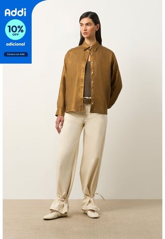 Camisa Peonia En Lino Con Acabado Metalizado Para Mujer Oversized Camisa Peonia En Lino Con Acabado Metalizado Para Mujer Oversized Bronce L VÉLEZ Vélez
