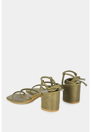 Sandalia Tacón Pistacho De Cuero Para Mujer Correas Abombadas