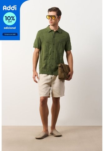 Camisa Manga Corta Tejida Para Hombre Ikal Camisa Manga Corta Tejida Para Hombre Ikal Verde Oliva L VÉLEZ Vélez