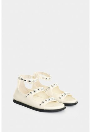 Sandalia Plana En Cuero Con Taches Para Mujer Luzia Sandalia Plana En Cuero Con Taches Para Mujer Luzia Crema 36 VÉLEZ