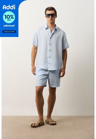 Camisa En Lino Manga Corta Siena Para Hombre Camisa En Lino Manga Corta Siena Para Hombre Azul Claro XS VÉLEZ Vélez