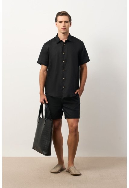 Camisa En Lino Manga Corta Siena Para Hombre Camisa En Lino Manga Corta Siena Para Hombre Negro XS VÉLEZ