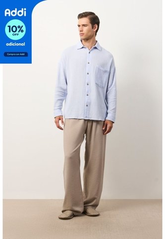 Camisa Manga Larga De Lino Para Hombre Siloli Camisa Manga Larga De Lino Para Hombre Siloli Azul Claro XXL VÉLEZ Vélez