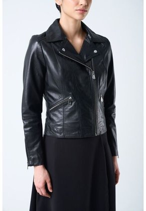 Chaqueta Silueta Tipo Biker De Cuero Para Mujer Cremalleras Chaqueta Silueta Tipo Biker De Cuero Para Mujer Cremalleras Negro L VÉLEZ