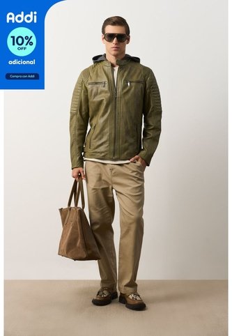 Chaqueta Belmont De Cuero Para Hombre Capucha Y Pechera Chaqueta Belmont De Cuero Para Hombre Capucha Y Pechera Verde Oliva L VÉLEZ Vélez