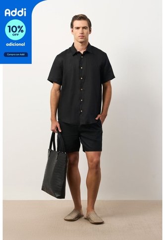 Camisa En Lino Manga Corta Siena Para Hombre Camisa En Lino Manga Corta Siena Para Hombre Negro XL VÉLEZ Vélez