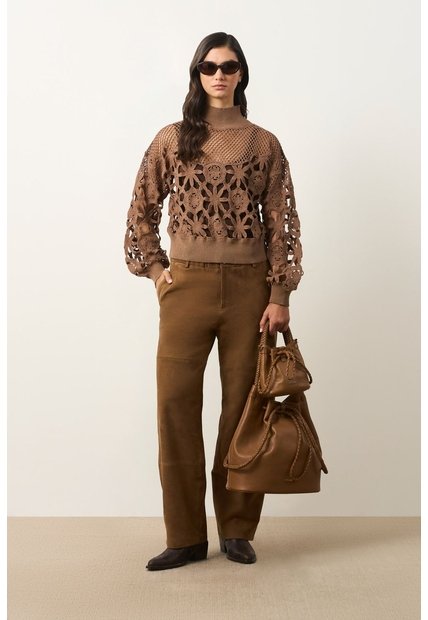 Sweater Oversize Cuello Alto En Algodón Para Mujer Runas Sweater Oversize Cuello Alto En Algodón Para Mujer Runas Tabaco S VÉLEZ