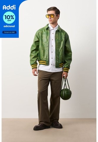 Chaqueta Bomber En Cuero Envejecido Para Hombre Chaqueta Bomber En Cuero Envejecido Para Hombre Verde L VÉLEZ Vélez