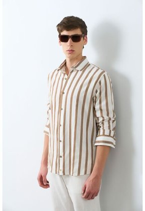 Camisa Manga Larga Rayas Para Hombre Tessa Camisa Manga Larga Rayas Para Hombre Tessa Cafe M VÉLEZ