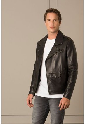 Chaqueta Biker De Cuero Para Hombre Silueta Clásica Chaqueta Biker De Cuero Para Hombre Silueta Clásica Negro S Vélez