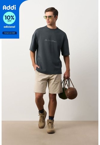 Camiseta Relaxed Fit Para Hombre Camiseta Relaxed Fit Para Hombre Gris Pistola XS VÉLEZ Vélez