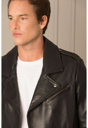 Chaqueta Biker De Cuero Para Hombre Silueta Clásica Chaqueta Biker De Cuero Para Hombre Silueta Clásica Negro S Vélez