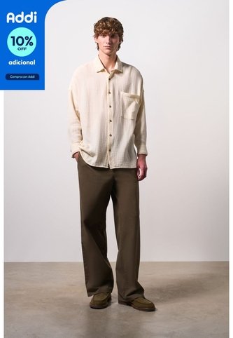 Camisa Manga Larga De Lino Para Hombre Siloli Camisa Manga Larga De Lino Para Hombre Siloli Crema XS VÉLEZ Vélez