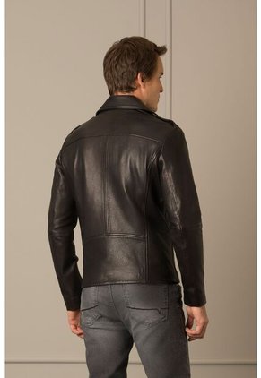 Chaqueta Biker De Cuero Para Hombre Silueta Clásica Chaqueta Biker De Cuero Para Hombre Silueta Clásica Negro XX Vélez