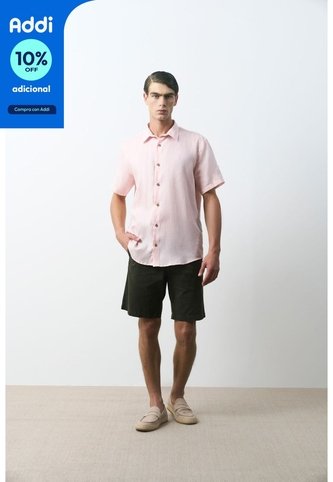 Camisa En Lino Manga Corta Siena Para Hombre Camisa En Lino Manga Corta Siena Para Hombre Rosado L VÉLEZ Vélez