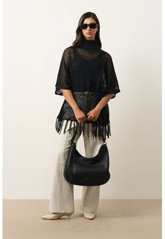 Poncho Lyra Tejido Para Mujer Flecos Poncho Lyra Tejido Para Mujer Flecos Negro Perlado XS VÉLEZ Vélez